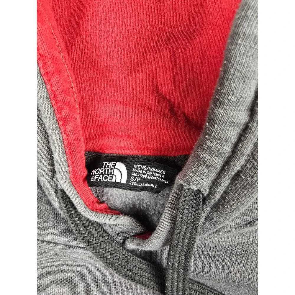 The‎ North Face Hoodie Mens S Gray Red Logo Graphic Fleece Sweatshirt Pilling